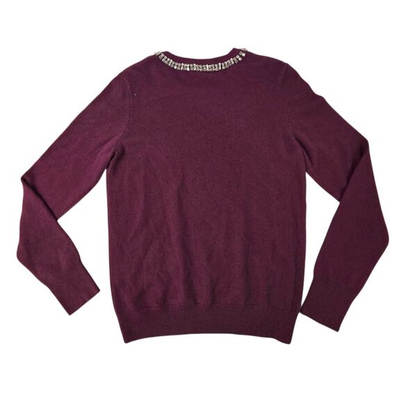 Equipment Shane Embellished Stone Sweater Size Medium Maroon Wine Wool Cashmere - Picture 2 of 5